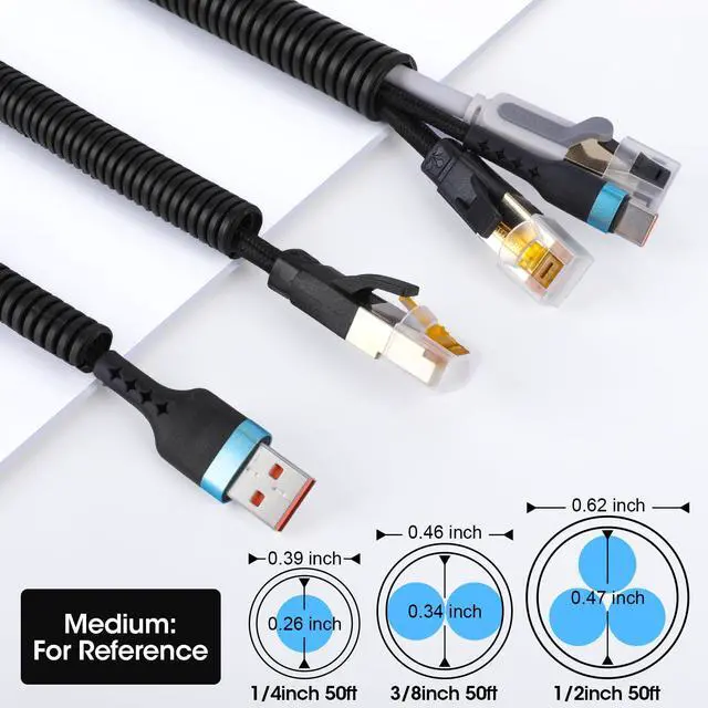 Alt view image 2 of 6 - Wire Loom 1/4", 1/2", 3/8 Inch x 50 FT, Split Wire Loom Tubing Wire Conduit, Cable Sleeves Bulk Flexible Electrical Conduit Protective kit