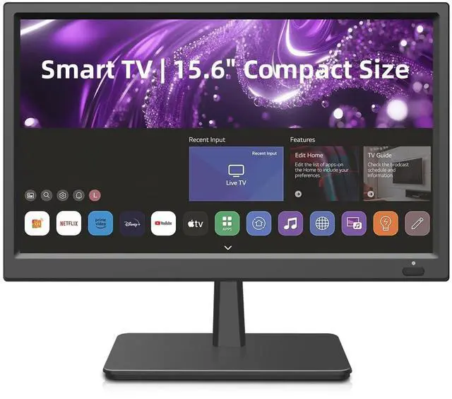 Main image of 15.6 Inch Small Smart TV HD 1080P LED, Flat Screen Smart Television with ATSC Tuner/HDMI/USB/AV for Kitchen, RV, Camper, Home & Bedroom or On-The-Go Entertainment