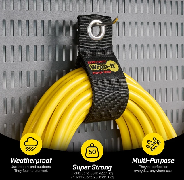 Alt view image 2 of 7 - Straps (Assorted 12 Pack) | Hanging Extension Cord Organizer for Cable Management and Storage on Garage Wall, RV Gadgets and Appliances
