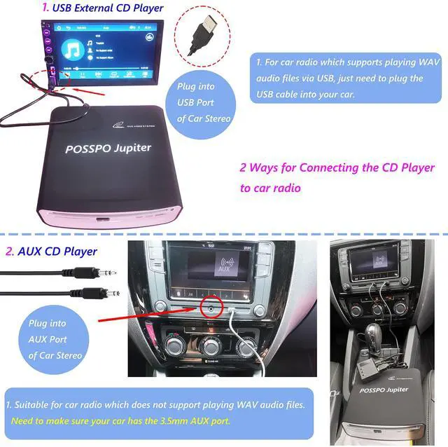 Alt view image 2 of 6 - Jupiter USB CD Player for Car Auto Portable, DVD for PC, Support AUX | USB Plug & Play (No Decoder Needed), AUX Uses Decoder for Louder Clearer Sound, Anti-Skip, Seamless Playback, Resume Memory