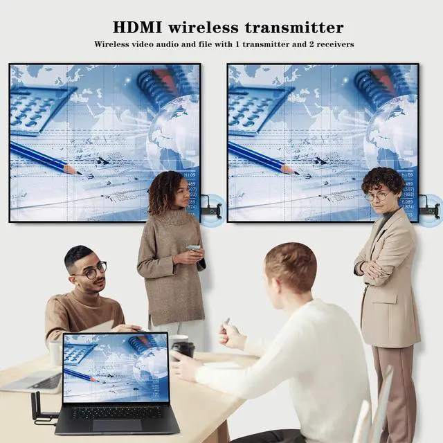 Alt view image 2 of 7 - Wireless HDMI 2 Receivers and Transmitter,Up to 6 RXs,No Hot,Plug and Play,2.4/5.8GHz Wirelessly Casting to Multiple Screens,50M/165FT,Wireless HDMI Splitter for TV/DSLR Camera/Projector/Laptop/PC