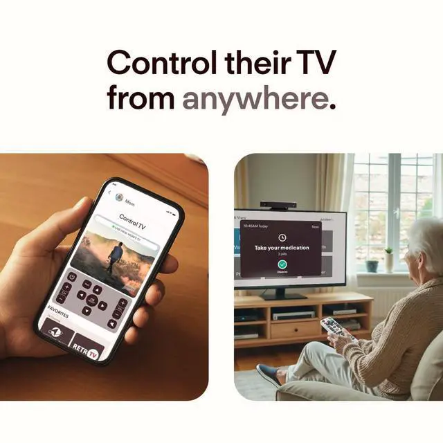 Alt view image 2 of 6 - JubileeTV Remote Care System for Seniors Stay Connected Through Their TV | Control TV Remotely from Your Phone | Video Calls, Reminders & Monitoring | Simple Setup + Voice Remote