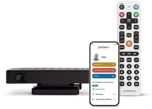 Main image of JubileeTV Remote Care System for Seniors Stay Connected Through Their TV | Control TV Remotely from Your Phone | Video Calls, Reminders & Monitoring | Simple Setup + Voice Remote