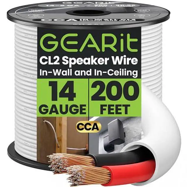 Alt view image 2 of 7 - in Wall Speaker Wire,14 Gauge White Speaker Wire 200FT CL2 Rated | 14 AWG Speaker Cable with Foot Markers,Polarity Marked for In-Wall Home Theater,Car Stereo,Commercial Audio(CCA,White)