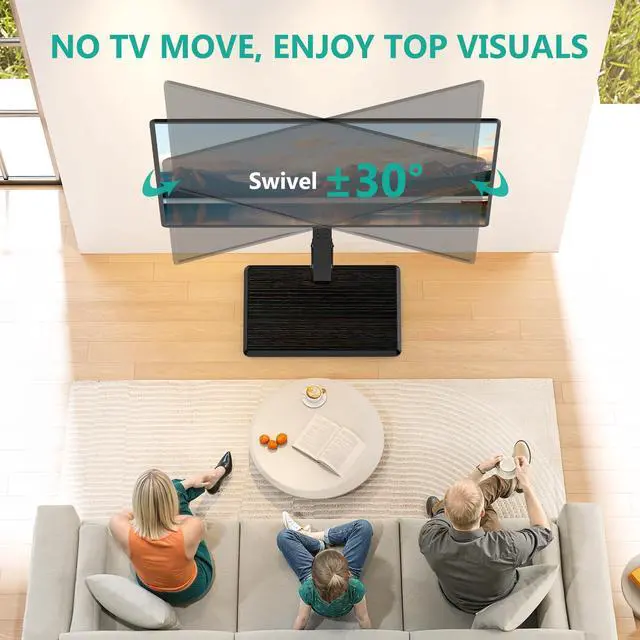 Alt view image 4 of 7 - Floor TV Stand with Power Outlet, Tall TV Stand Mount for 32-75 inch TV up to 110 lbs, Swivel and Height Adjustable TV Stands with Wood Base for Bedroom, Living Room(TVDVD-7P), Black