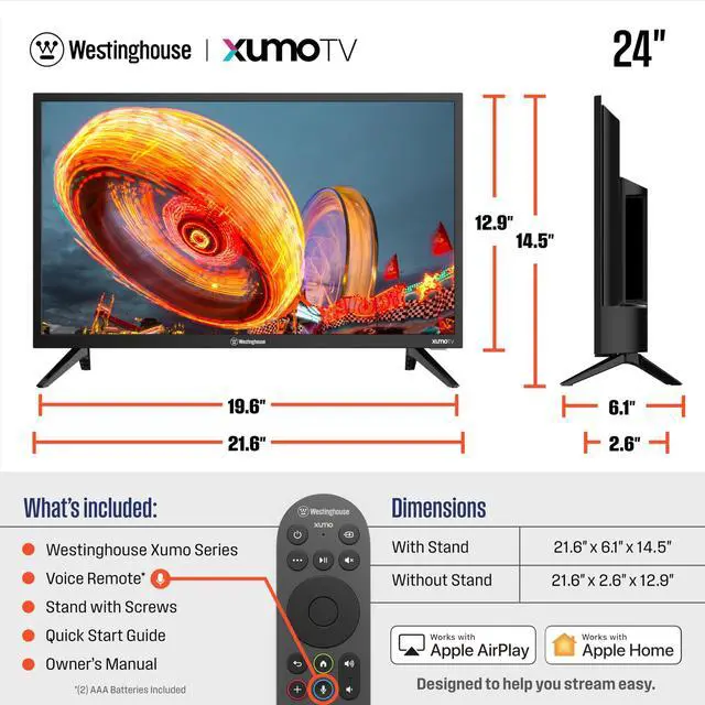Alt view image 6 of 7 - 24-inch Smart TV, HD Xumo TV with Full Function Voice Remote, Flat Screen Television w/Dolby Atmos, Bluetooth, Apple AirPlay, Wi-Fi & Mobile Connectivity