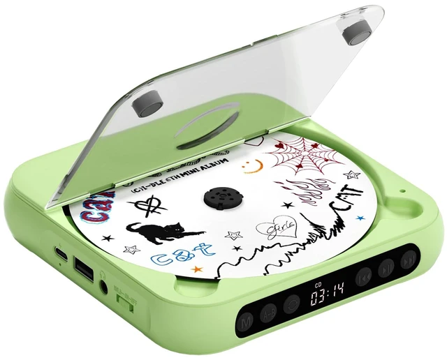 Main image of CD Player Portable with Dual Stereo Speakers, Rechargeable Portable Player with Bluetooth for Home with Headphones, Support CD/AUX/USB,Green