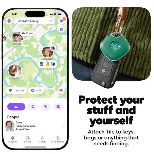 Alt view image 3 of 7 - Tile - Bluetooth Tracker, Keys Finder and Item Locator for Keys, Bags and More. Phone Finder. Both iOS and Android Compatible. 1-Pack (Green Surf)