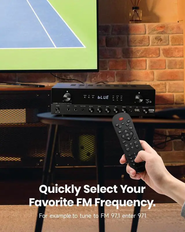 Alt view image 4 of 7 - Stereo Audio Amplifier, 600W Peak 2 Channel Receiver with Bluetooth 5.3, Phono, Optical, Coaxial, USB, FM, 2 Mic-in, Aux, RCA Input for Home, Karaoke, Theater Speakers, MAMP2