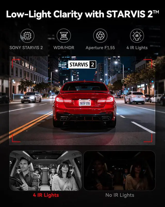 Alt view image 3 of 7 - F17 4K 3CH Dash Cam, STARVIS 2 Sensor HDR, 64GB Card, 5.8GHz WiFi | 2160P+1080P*2 Front Inside and Rear, 4 IR Night Vision, G-Sensor, GPS Tracking, Exclusive App, WDR Car Camera, Parking Mode