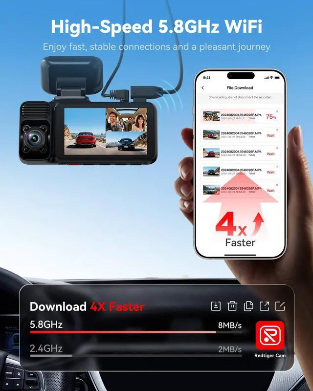 Alt view image 4 of 7 - F17 4K 3CH Dash Cam, STARVIS 2 Sensor HDR, 64GB Card, 5.8GHz WiFi | 2160P+1080P*2 Front Inside and Rear, 4 IR Night Vision, G-Sensor, GPS Tracking, Exclusive App, WDR Car Camera, Parking Mode