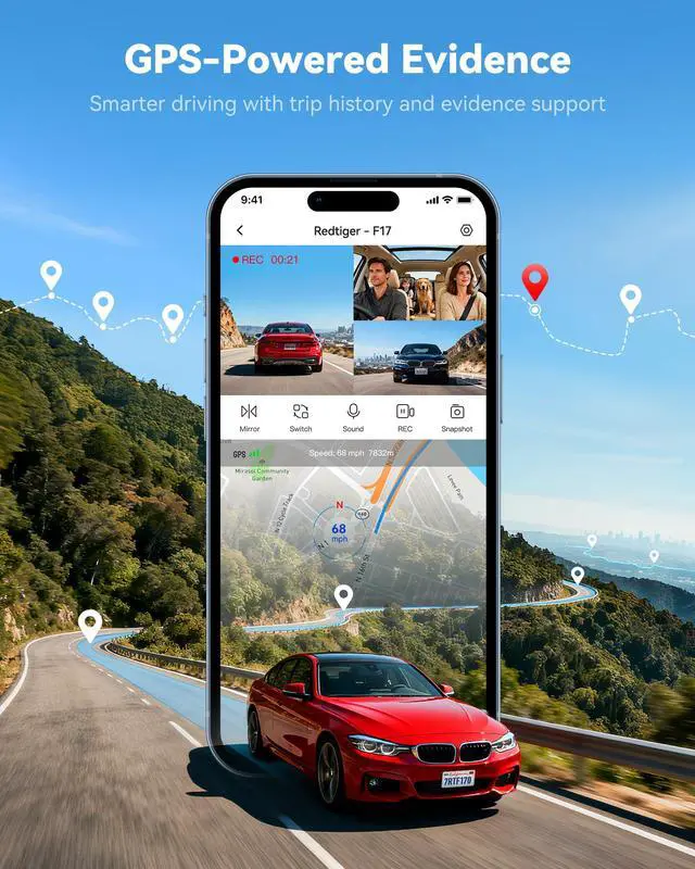 Alt view image 5 of 7 - F17 4K 3CH Dash Cam, STARVIS 2 Sensor HDR, 64GB Card, 5.8GHz WiFi | 2160P+1080P*2 Front Inside and Rear, 4 IR Night Vision, G-Sensor, GPS Tracking, Exclusive App, WDR Car Camera, Parking Mode