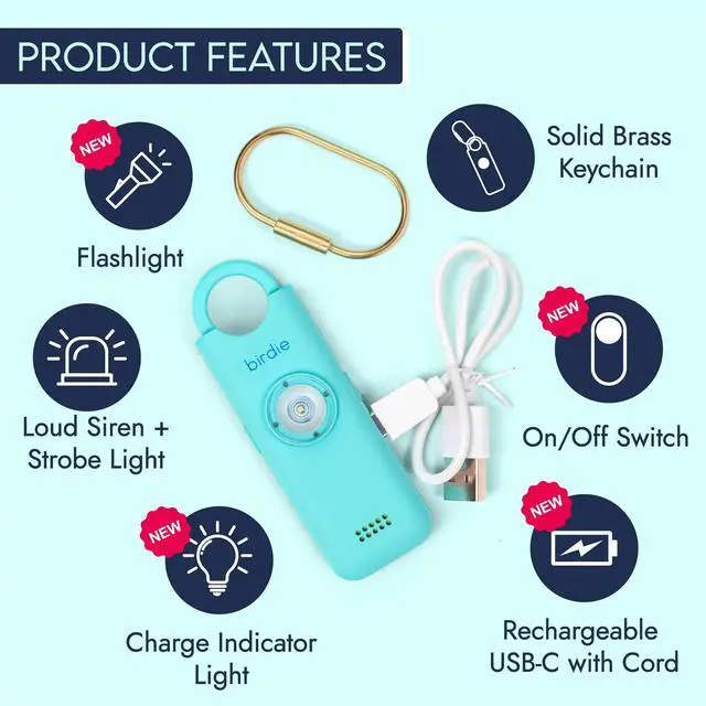 Alt view image 3 of 7 - Shes Birdie 3.0 New Version The Original Personal Safety Alarm for Women by WomenLoud Siren, Flash Light and Rechargeable Battery in a Variety of Colors (Aqua Blue)