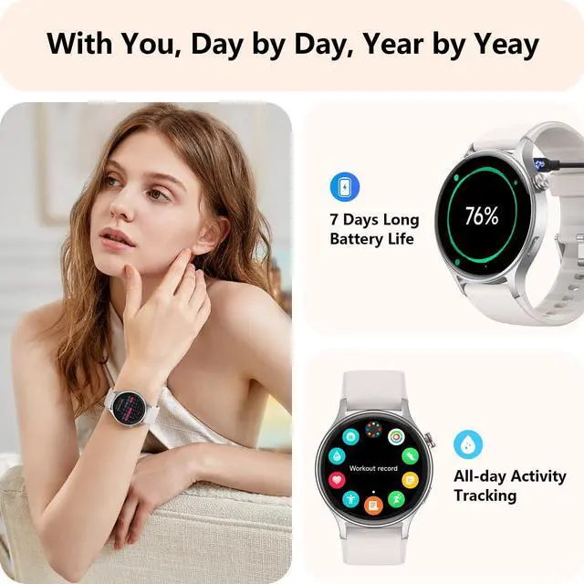 Alt view image 2 of 6 - Smart Watch for Women, AMOLED Ultra-Clear Screen Activity Trackers with Heart Rate/Sleep/SpO2 Monitor, Smartwatch for iPhone/Samsung/Android, 110+ Sport Modes (Grey, S/M/L, Grey)