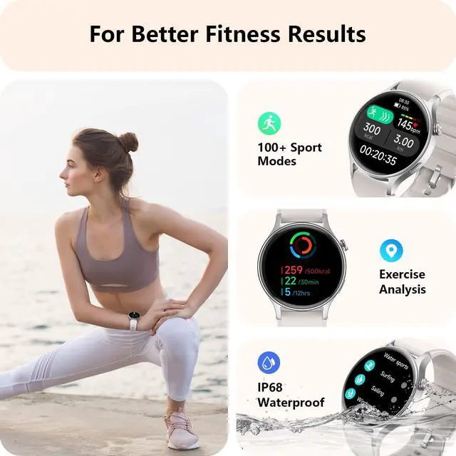 Alt view image 4 of 6 - Smart Watch for Women, AMOLED Ultra-Clear Screen Activity Trackers with Heart Rate/Sleep/SpO2 Monitor, Smartwatch for iPhone/Samsung/Android, 110+ Sport Modes (Grey, S/M/L, Grey)