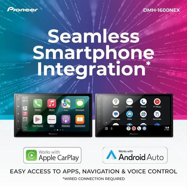 Alt view image 3 of 6 - DMH-1600NEX 6.8" Capacitive Touchscreen Double Din Car Stereo | Digital Multimedia Receiver, Wired CarPlay & Android Auto, Bluetooth, Backup Cam, USB, AM/FM, Front/Rear/Sub RCA Preouts