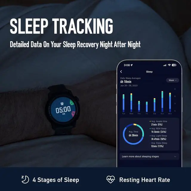 Alt view image 7 of 7 - PACE 3 GPS Sport Watch, Lightweight Running Watch- Black Silicone | 17-Day Battery Life,Accurate GPS, Heart Rate Monitor, Navigation, Sleep Tracking, Training Plan, Run, Bike, and Ski
