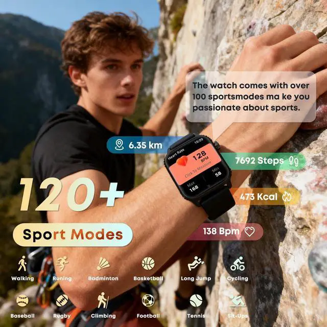 Alt view image 2 of 7 - Smart Watch for Men, 120+ Sports Modes Smartwatch with 1.83" HD Touchsreen, Bluetooth Call & Music Control Fitness Watch for iPhone/Android Subtle Sarcasm