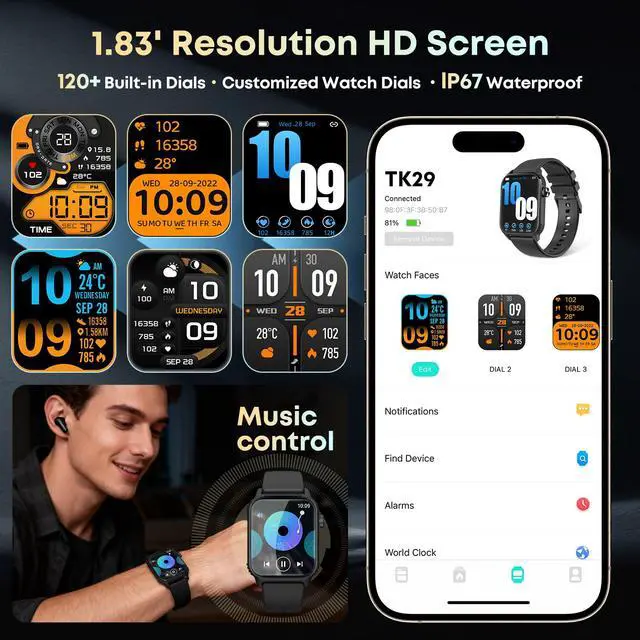 Alt view image 5 of 7 - Smart Watch for Men, 120+ Sports Modes Smartwatch with 1.83" HD Touchsreen, Bluetooth Call & Music Control Fitness Watch for iPhone/Android Subtle Sarcasm