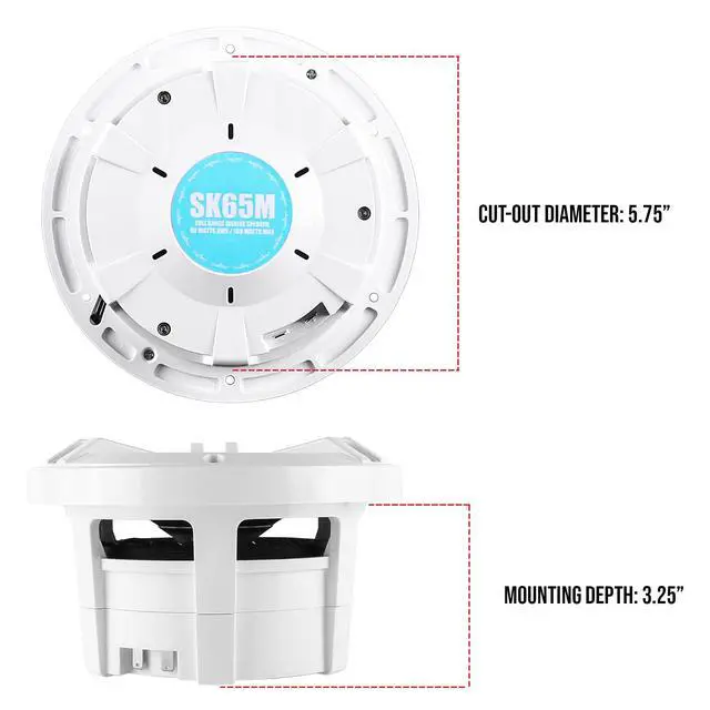 Alt view image 6 of 6 - SK65M 6.5" 2-Way Marine Full Range 320 Watt Coaxial Speakers, Pair (White)