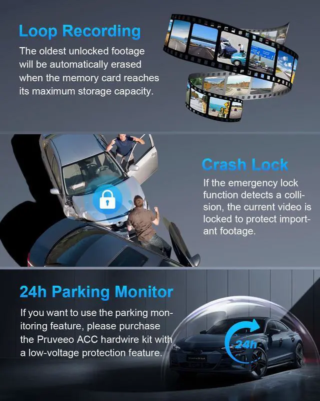 Alt view image 6 of 7 - 360° 4 Channel Dash Cam Front and Rear Inside Left Right, Dash Camera for Cars, Built-in GPS WiFi Night Vision, 24/7 Recording Parking Mode Monitor, 128G Card Included