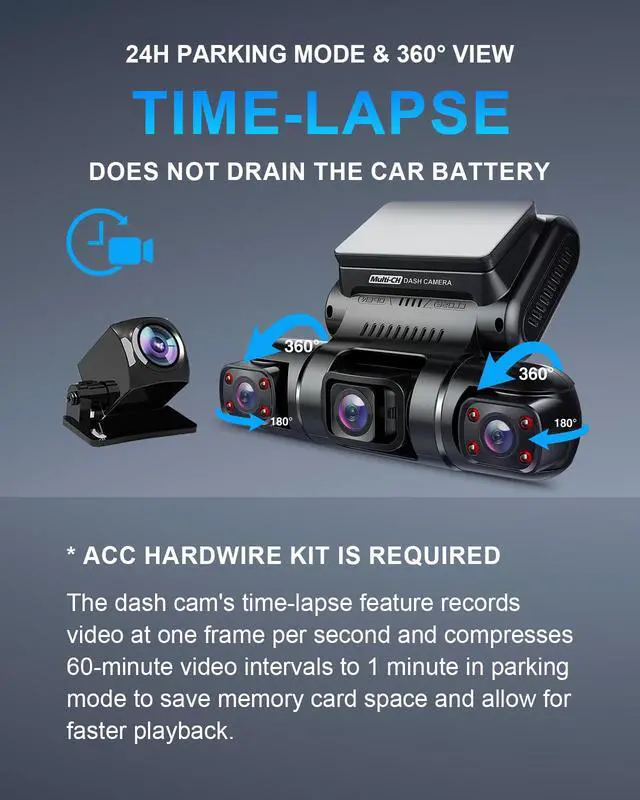 Alt view image 5 of 7 - 360° 4 Channel Dash Cam Front and Rear Inside Left Right, Dash Camera for Cars, Built-in GPS WiFi Night Vision, 24/7 Recording Parking Mode Monitor, 128G Card Included