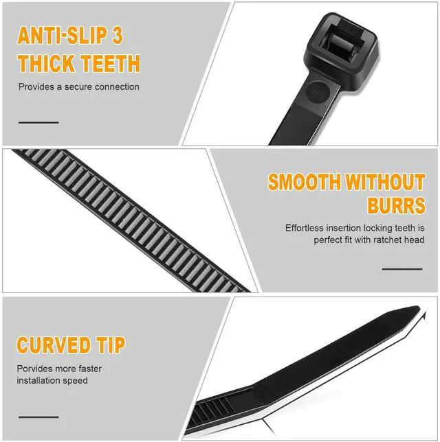 Alt view image 4 of 7 - 1200pcs Black Cable Zip Ties 12 Inch, Heavy Duty Plastic Nylon Tie Wraps with 50lb Tensile Strength for Indoor & Outdoor