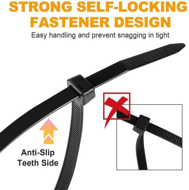 Alt view image 5 of 7 - 1200pcs Black Cable Zip Ties 12 Inch, Heavy Duty Plastic Nylon Tie Wraps with 50lb Tensile Strength for Indoor & Outdoor