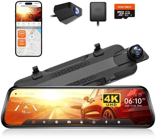 Main image of G930 10'' 4K Rear View Mirror Camera with 64GB Card,5.8GHz WiFi | Dash Cam Front and Rear with WDR,Touch Screen Rearview Mirror Backup Camera,Night Vision,Parking Monitor,Reverse Assist,GPS