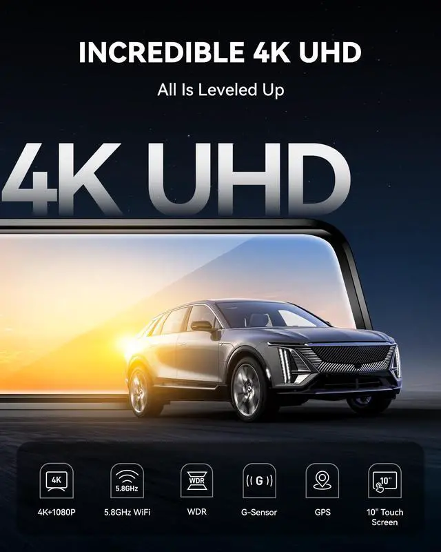 Alt view image 2 of 7 - G930 10'' 4K Rear View Mirror Camera with 64GB Card,5.8GHz WiFi | Dash Cam Front and Rear with WDR,Touch Screen Rearview Mirror Backup Camera,Night Vision,Parking Monitor,Reverse Assist,GPS