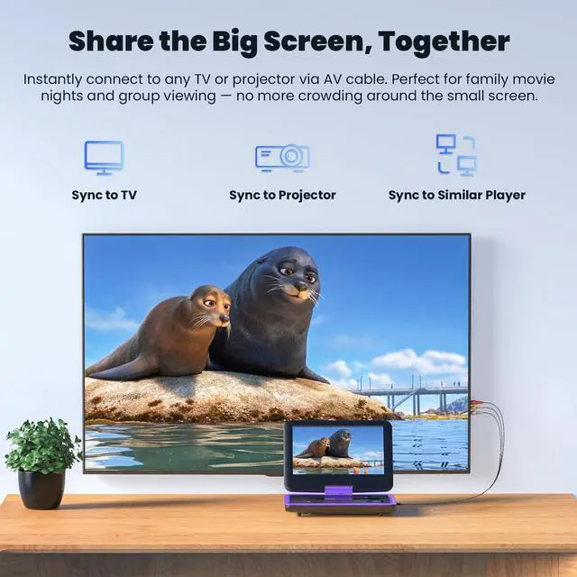 Alt view image 5 of 7 - 11.5" Portable DVD Player, 9.5" HD Screen, Car Travel, Purple | Kids Entertainment, 5-Hour Battery, USB/SD Playback, TV Sync, Region Free, Resume Playback, DVD/CD Formats