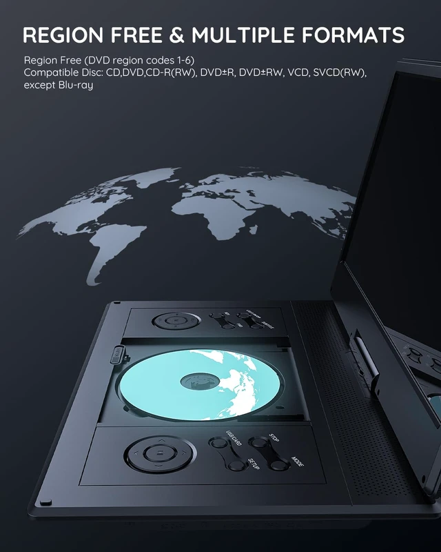 Alt view image 4 of 7 - 15.7" Portable DVD Player with 14.1" Large HD Screen, 6 Hrs Battery For Road Trips & Family Travel, Rechargeable, Sync to TV, USB & SD Card, Multiple Disc Formats, High Volume Speaker