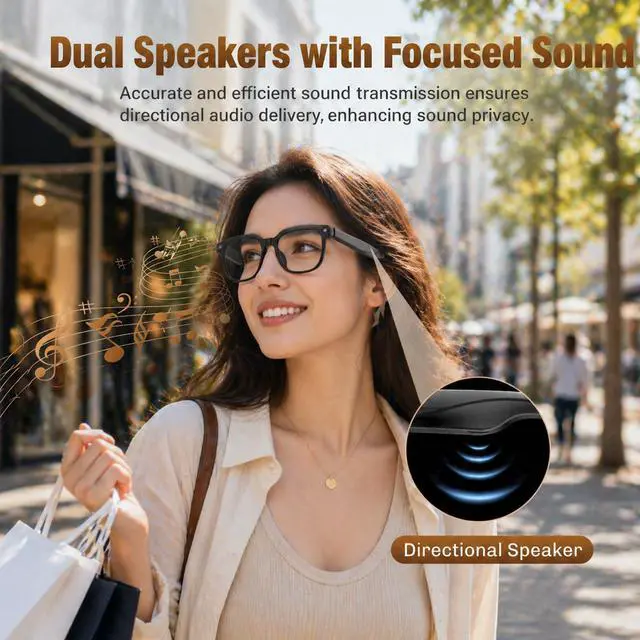 Alt view image 2 of 7 - AI Smart Glasses with Camera, 4K HD Video & Photo Capture, Real-Time Translation, Recording Glasses with AI Assistant, Open-Ear Audio, Object Recognition, Bluetooth, for Travel (Transparent Lens)