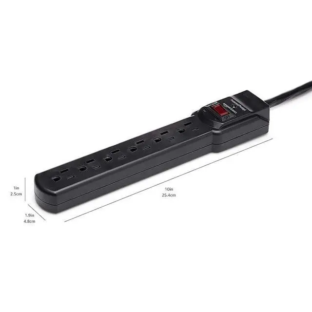 Alt view image 5 of 6 - 6-Outlet Surge Protector Power Strip with 200J Protection, Circuit Breaker, 2ft Extension Cord, Black, 2-Pack