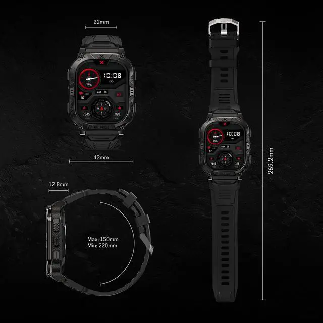 Alt view image 2 of 7 - Blaze Smart Watch with GPS Rugged Fitness Trackers, IP69K Waterproof, 170+ Sports Modes, Gorilla Glass, Make/Receive Calls, Android & iOS Compatible
