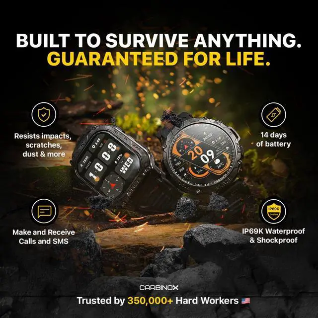 Alt view image 3 of 7 - Blaze Smart Watch with GPS Rugged Fitness Trackers, IP69K Waterproof, 170+ Sports Modes, Gorilla Glass, Make/Receive Calls, Android & iOS Compatible