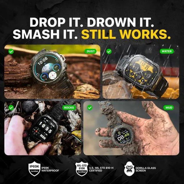 Alt view image 5 of 7 - Blaze Smart Watch with GPS Rugged Fitness Trackers, IP69K Waterproof, 170+ Sports Modes, Gorilla Glass, Make/Receive Calls, Android & iOS Compatible