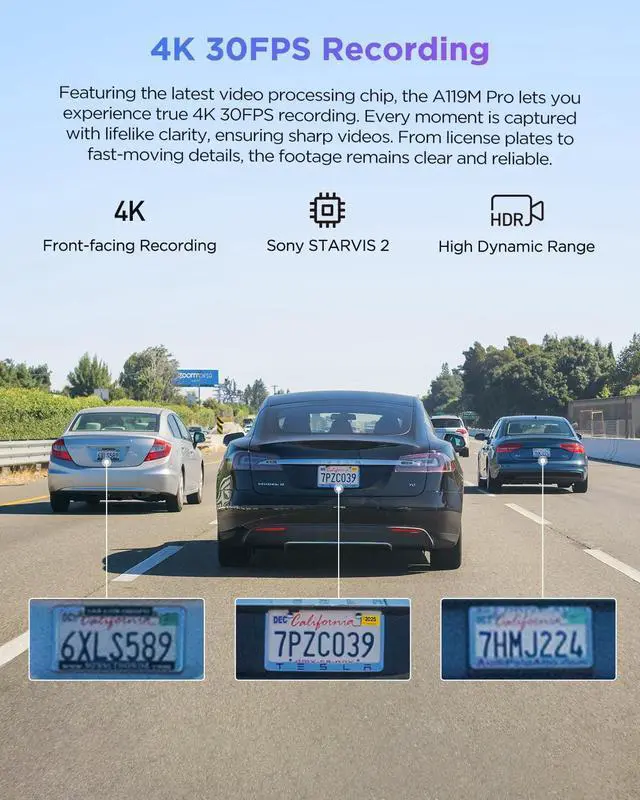 Alt view image 2 of 7 - A119M Pro 4K HDR Mini Dash Cam, STARVIS 2 IMX678 Sensor, Wi-Fi 6, GPS | True 4K with IMX678 Sensor, Wi-Fi 6, Quad-Mode GPS, Voice Control, Buffered 24H Parking Mode, Supercapacitor, Night Vision