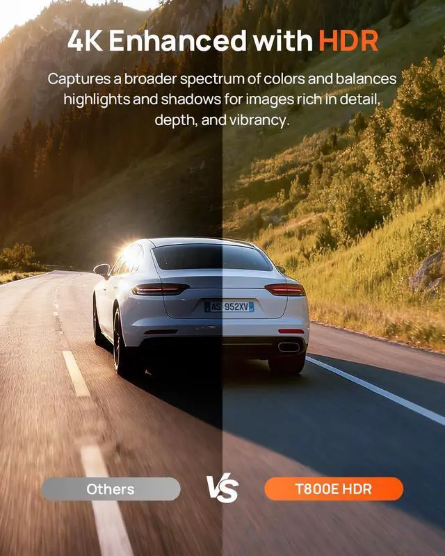 Alt view image 4 of 7 - 4K Dash Cam Front and Rear Inside, 3 Channel Car Dash Camera for Cars, Dashcam with GPS, Wi-Fi 6, Voice Control, Parking Monitor, Night Vision, Loop Recording, 64GB SD Card Included (T800E)