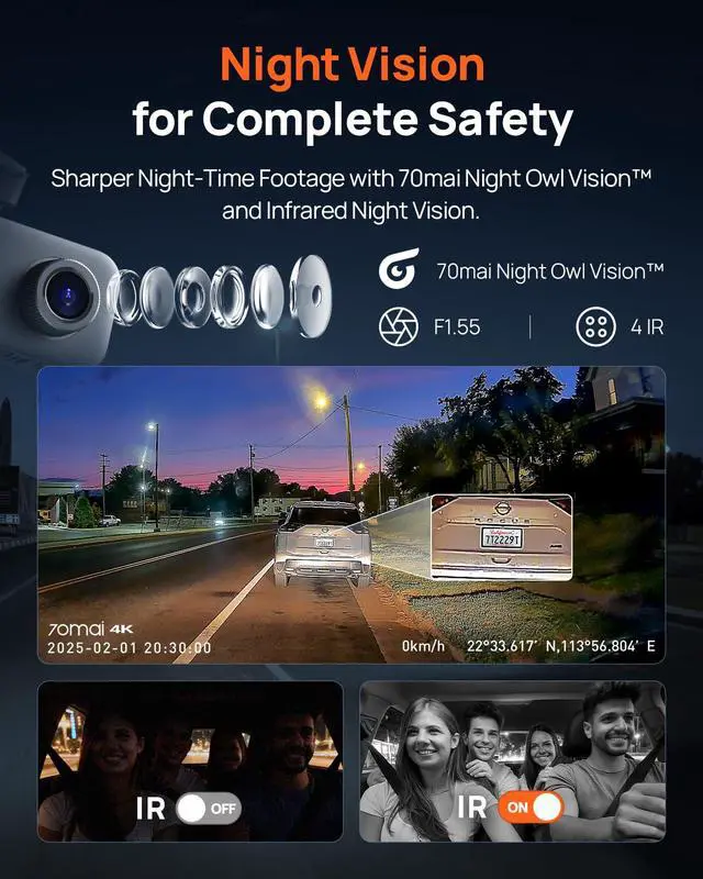 Alt view image 3 of 7 - 4K Dash Cam Front and Rear Inside, 3 Channel Car Dash Camera for Cars, Dashcam with GPS, Wi-Fi 6, Voice Control, Parking Monitor, Night Vision, Loop Recording, 64GB SD Card Included (T800E)
