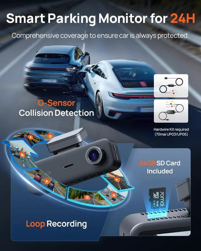 Alt view image 6 of 7 - 4K Dash Cam Front and Rear Inside, 3 Channel Car Dash Camera for Cars, Dashcam with GPS, Wi-Fi 6, Voice Control, Parking Monitor, Night Vision, Loop Recording, 64GB SD Card Included (T800E)