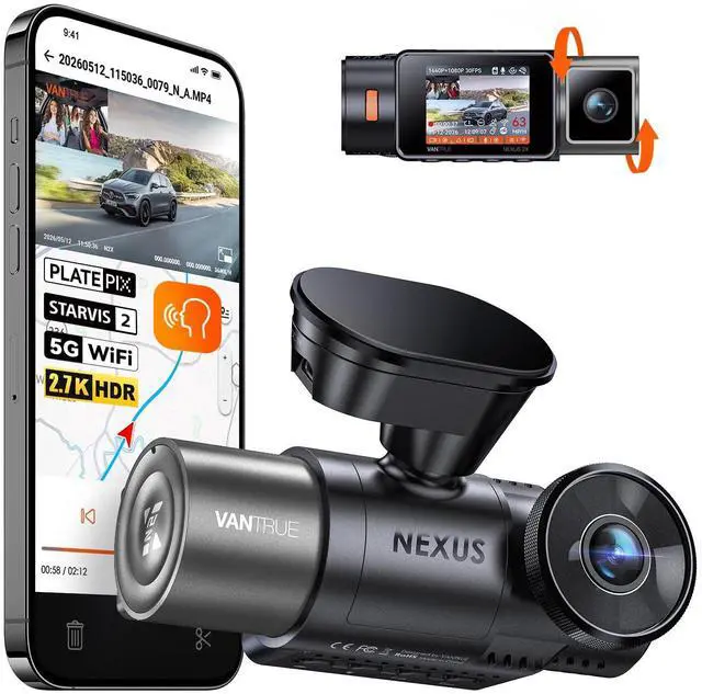 Main image of N2X 2.7K Dash Cam Front and Inside, STARVIS 2 PlatePix Car Camera | IMX675 Sensor, HDR+IR Night Vision, F/1.8 Aperture, 5G WiFi & GPS, 60fps, App/Voice Control, G-Sensor, 24/7 Parking Mode