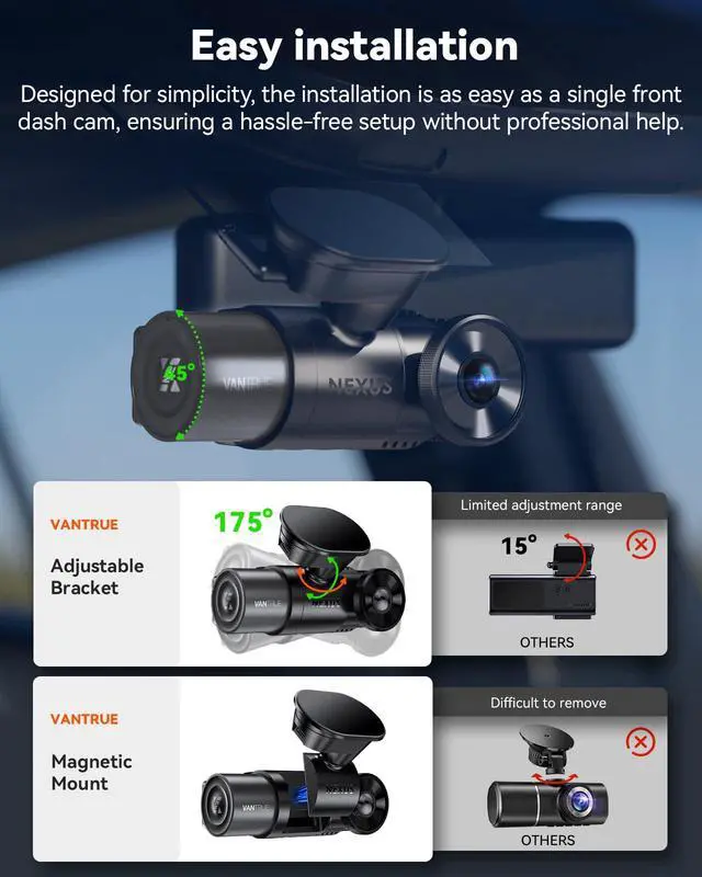 Alt view image 6 of 7 - N2X 2.7K Dash Cam Front and Inside, STARVIS 2 PlatePix Car Camera | IMX675 Sensor, HDR+IR Night Vision, F/1.8 Aperture, 5G WiFi & GPS, 60fps, App/Voice Control, G-Sensor, 24/7 Parking Mode