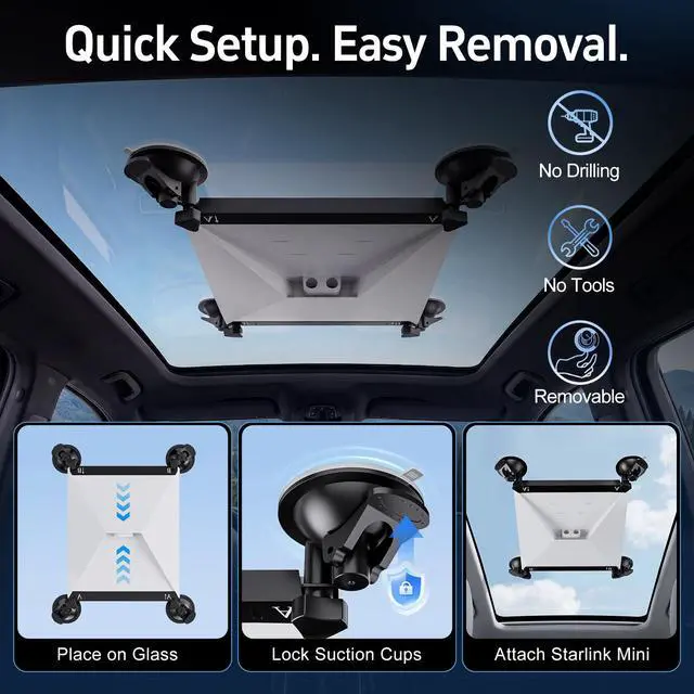 Alt view image 4 of 7 - Starlink Mini Mount Starlink Mini Car Mount Suction Cup Holder for Sunroof & Window, Strong Vacuum Base, Starlink Mini Accessories for RV, Boat, Truck (Black)