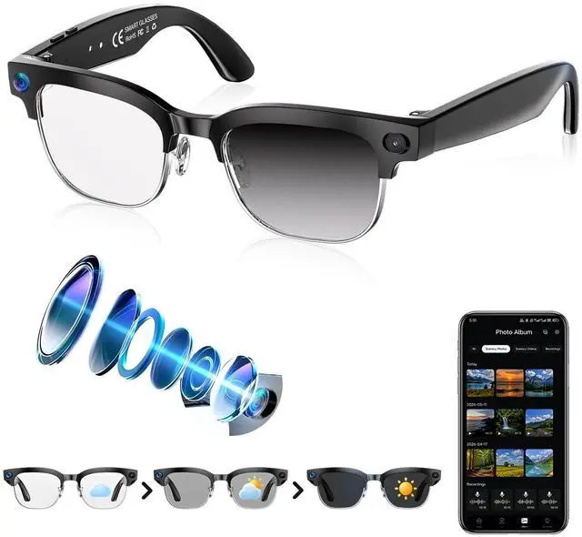 Main image of AI Smart Glasses with Camera, 4K EIS Anti-Shake Video & Photo Capture, Real-Time Translation,Open-Ear Bluetooth Audio, Object Recognition, Recording Sunglasses with Photochromic