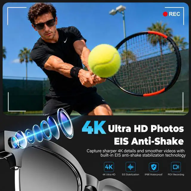Alt view image 2 of 7 - AI Smart Glasses with Camera, 4K EIS Anti-Shake Video & Photo Capture, Real-Time Translation,Open-Ear Bluetooth Audio, Object Recognition, Recording Sunglasses with Photochromic