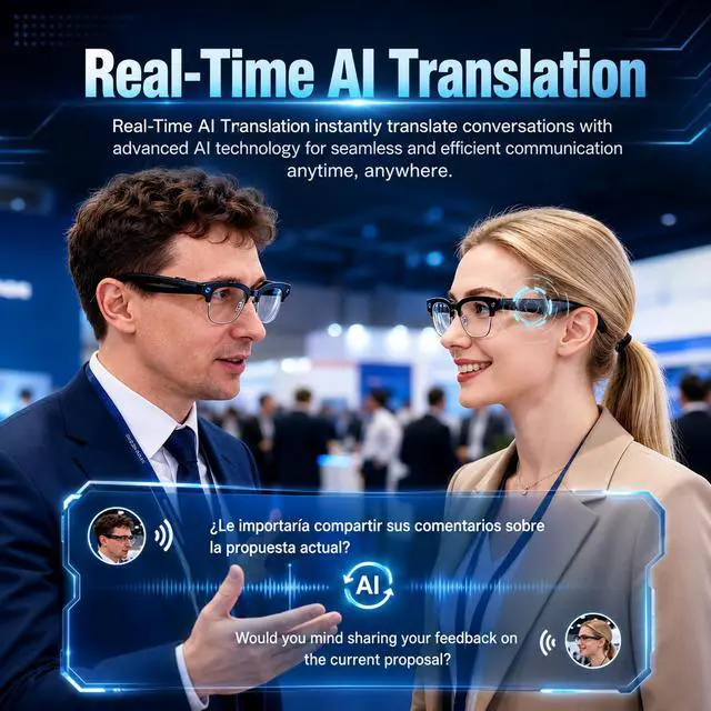 Alt view image 4 of 7 - AI Smart Glasses with Camera, 4K EIS Anti-Shake Video & Photo Capture, Real-Time Translation,Open-Ear Bluetooth Audio, Object Recognition, Recording Sunglasses with Photochromic