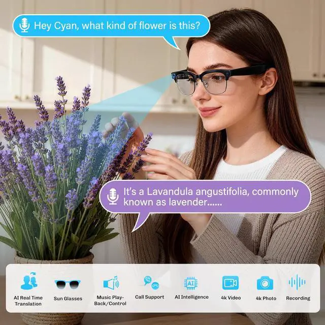 Alt view image 6 of 7 - AI Smart Glasses with Camera, 4K EIS Anti-Shake Video & Photo Capture, Real-Time Translation,Open-Ear Bluetooth Audio, Object Recognition, Recording Sunglasses with Photochromic