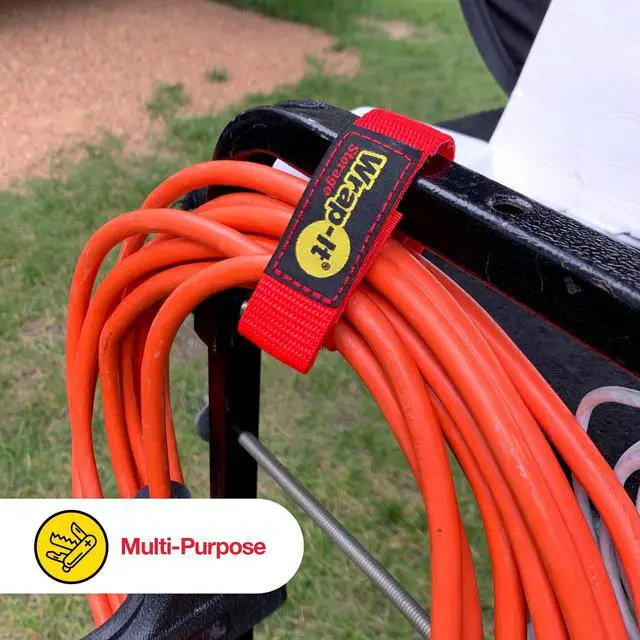 Alt view image 4 of 7 - Quick-Strap Cord Wraps, 9 inch (12 Pack) Red | Hook and Loop Strap, Extension Cord Holder Gifts for Boat, Rope, Hose, and Cable Storage and Organization