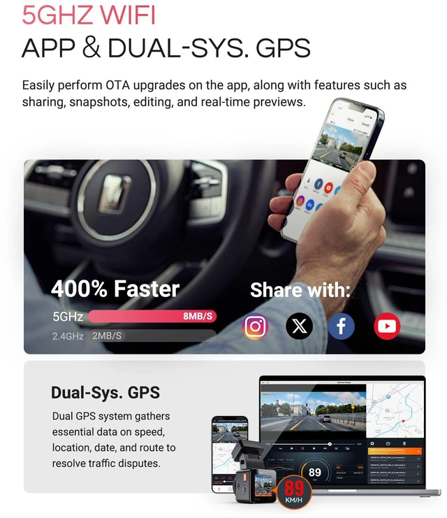 Alt view image 5 of 7 - E1 Pro 4K Mini Dash Cam Front, STARVIS 2 PlatePix HDR Night Vision Car Camera, Built-in 5G WiFi GPS, 1.54'' IPS Screen, Voice Control, 24/7 Buffered Parking Mode, Support 1TB Max